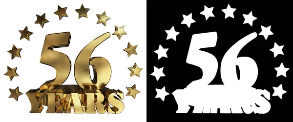 Gouden cijfers vijftig zes en het woord van het jaar, gedecoreerd met sterren. 3D illustratie — Stockfoto