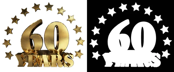 Gouden cijfers zestig en het woord van het jaar, gedecoreerd met sterren. 3D illustratie — Stockfoto