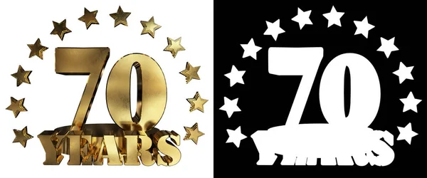 Chiffre d'or soixante-dix et le mot de l'année, décoré d'étoiles. Illustration 3D — Photo