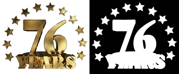 Cifra d'oro settantasei e la parola dell'anno, decorato con stelle. Illustrazione 3D — Foto Stock