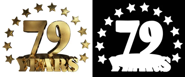 Gouden cijfers zeventig negen en het woord van het jaar, gedecoreerd met sterren. 3D illustratie — Stockfoto