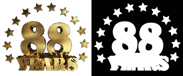 Achtundachtzig goldene Ziffer und das Wort des Jahres, dekoriert mit Sternen. 3D-Illustration — Stockfoto