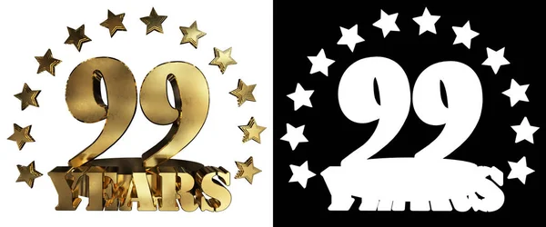 Chiffre d'or quatre-vingt-dix-neuf et le mot de l'année, décoré d'étoiles. Illustration 3D — Photo