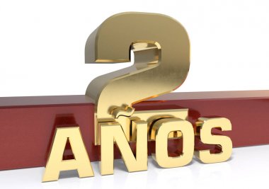 Altın basamaklı iki ve yılın sözcüğü. Tercüme İspanyolca - yıl. 3D çizim