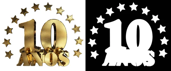 Golden digit ten and the word of the year, decorated with stars. Translated from the Spanish. 3D illustration — Stock Photo, Image