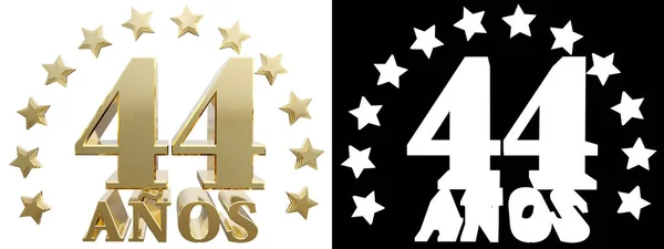 Goldene Ziffer vierundvierzig und das Wort des Jahres, dekoriert mit Sternen. Aus dem Spanischen übersetzt. 3D-Illustration — Stockfoto