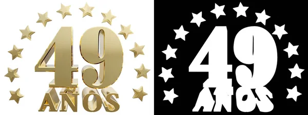 Zlaté číslice čtyřicet devět a slovo roku, zdobené hvězdami. Přeloženo ze španělštiny. 3D obrázek — Stock fotografie