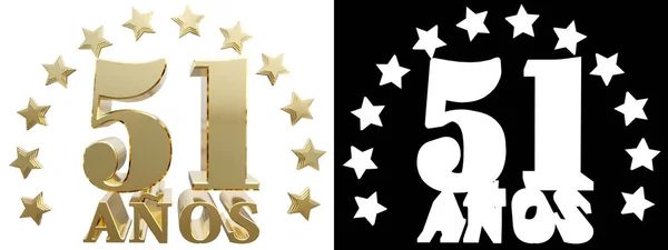 Einundfünfzig goldene Zahlen und das Wort des Jahres, dekoriert mit Sternen. Aus dem Spanischen übersetzt. 3D-Illustration — Stockfoto