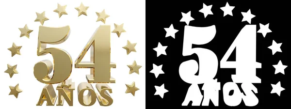 Cifra d'oro cinquantaquattro e la parola dell'anno, decorato con stelle. Tradotto dallo spagnolo. Illustrazione 3D — Foto Stock