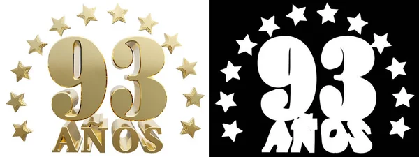 Dígitos dorados noventa y tres y la palabra del año, decorado con estrellas. Traducido del español. Ilustración 3D — Foto de Stock