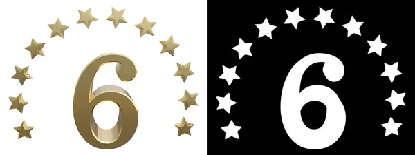 Gold number six, decorated with a circle of stars. 3D illustration — Stock Photo, Image