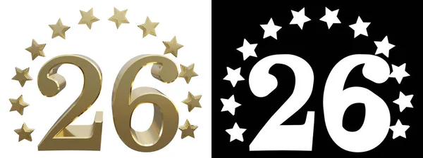 Gold number twenty six, decorated with a circle of stars. 3D illustration — Stock Photo, Image