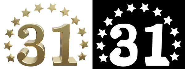 Ouro número trinta e um, decorado com um círculo de estrelas. Ilustração 3D — Fotografia de Stock