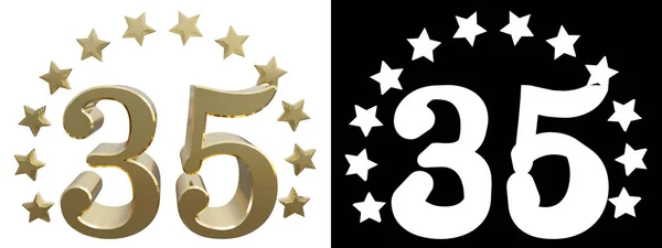 Oro numero trentacinque, decorato con un cerchio di stelle. Illustrazione 3D — Foto Stock