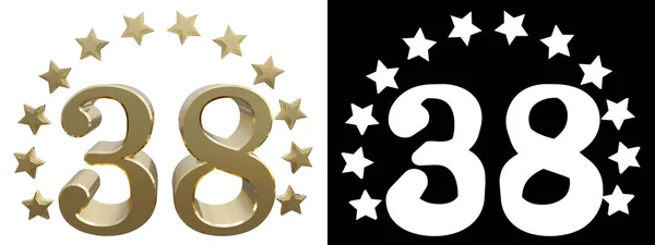 Oro número treinta y ocho, decorado con un círculo de estrellas. Ilustración 3D — Foto de Stock