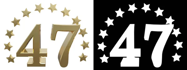 Ouro número quarenta e sete, decorado com um círculo de estrelas. Ilustração 3D — Fotografia de Stock