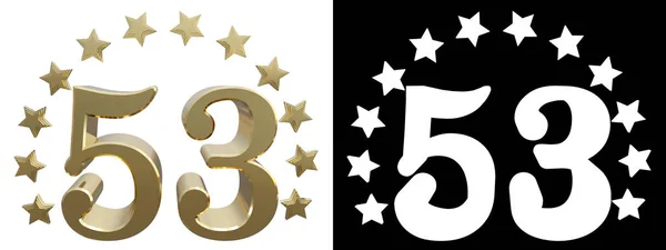 Χρυσός Αριθμός πενήντα τρία, διακοσμημένο με ένα κύκλο των αστεριών. 3D απεικόνιση — Φωτογραφία Αρχείου