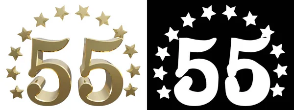 Χρυσός Αριθμός πενήντα πέντε, διακοσμημένες με έναν κύκλο των αστεριών. 3D απεικόνιση — Φωτογραφία Αρχείου