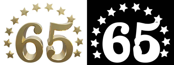 Emas nomor enam puluh lima, dihiasi dengan lingkaran bintang. Ilustrasi 3D — Stok Foto