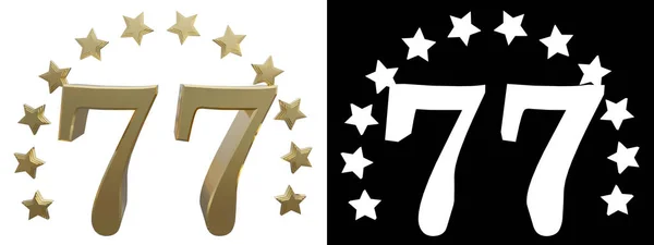 Numero d'oro settantasette, decorato con un cerchio di stelle. Illustrazione 3D — Foto Stock