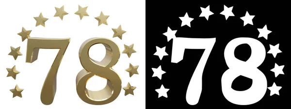 Guld nummer sjuttio åtta, dekorerad med en cirkel av stjärnor. 3D illustration — Stockfoto