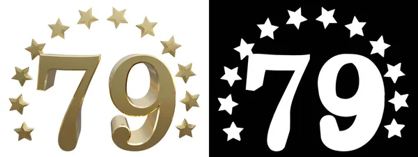 Oro número setenta y nueve, decorado con un círculo de estrellas. Ilustración 3D —  Fotos de Stock