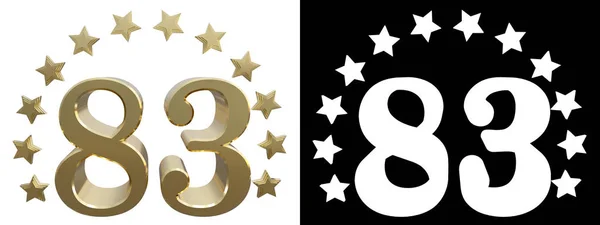 Oro numero ottantatré, decorato con un cerchio di stelle. Illustrazione 3D — Foto Stock