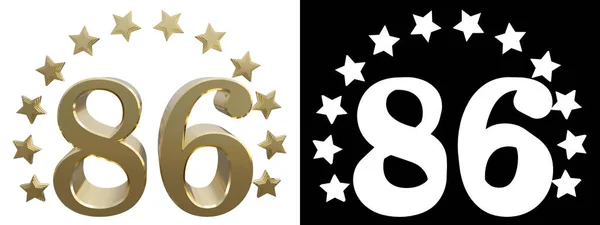 Ouro número oitenta e seis, decorado com um círculo de estrelas. Ilustração 3D — Fotografia de Stock