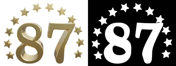 Золотой номер восемьдесят семь, украшенный кругом звезд. 3D иллюстрация — стоковое фото