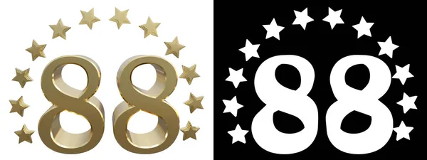 Oro numero ottantotto, decorato con un cerchio di stelle. Illustrazione 3D — Foto Stock