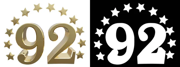 Guld nummer nittio två, dekorerad med en cirkel av stjärnor. 3D illustration — Stockfoto