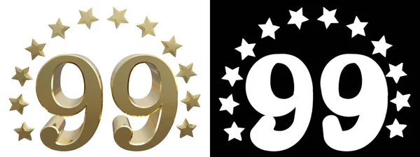 Oro número noventa y nueve, decorado con un círculo de estrellas. Ilustración 3D —  Fotos de Stock