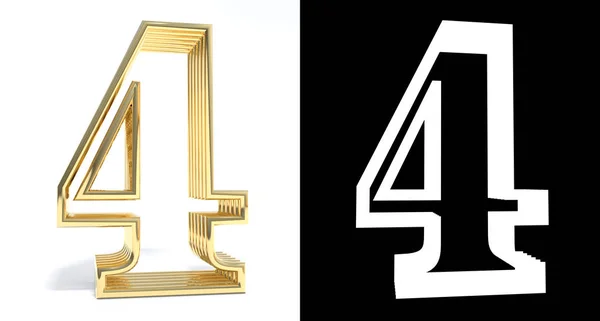 Golden number four on white background with drop shadow and alph — Stock Photo, Image