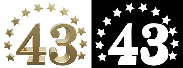 Guld nummer fyrtio tre, dekorerad med en cirkel av stjärnor. 3D illustration — Stockfoto