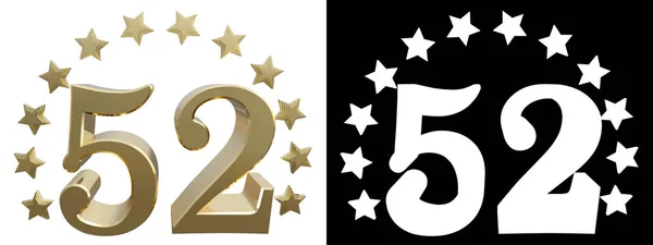 Altın sayı elli iki, yıldız bir daire ile dekore edilmiştir. 3D çizim — Stok fotoğraf