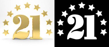 Alt gölge ve alfa kanalı, beyaz zemin üzerine altın sayısı yirmi bir yıldız bir daire ile dekore edilmiştir. 3D çizim