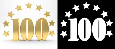 Alt gölge ve alfa kanalı, beyaz zemin üzerine altın sayı 100 yıldız bir daire ile dekore edilmiştir. 3D çizim