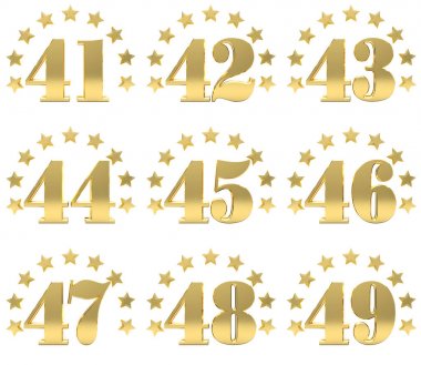 Altın basamak üzerinden kırk bir için kırk yıldız bir daire ile dekore edilmiş dokuz, kümesi. 3D çizim