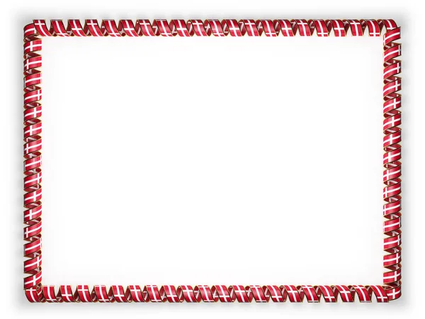 Frame en de rand van lint met de vlag van Denemarken, rand van het gouden waxkoord. 3D illustratie — Stockfoto