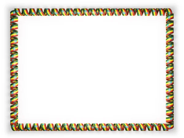 框架和埃塞俄比亚国旗，从金绳磨边丝带系的边界。3d 图 — 图库照片