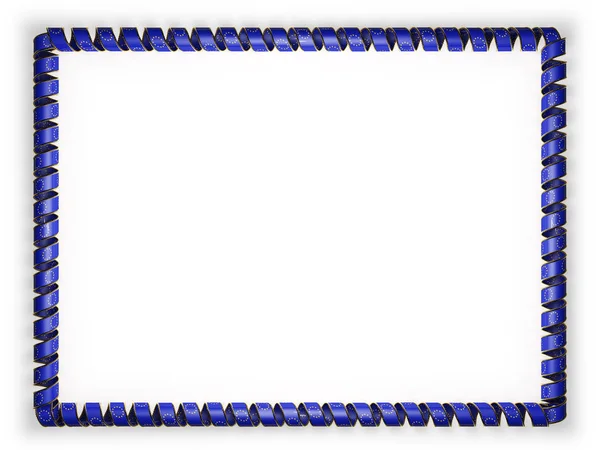 框架和欧洲联盟的旗帜，从金绳磨边丝带系的边界。3d 图 — 图库照片