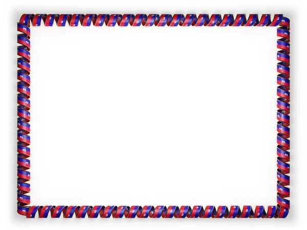 Cadre et bordure de ruban avec le drapeau haïtien, bordé de la corde d'or. Illustration 3d — Photo