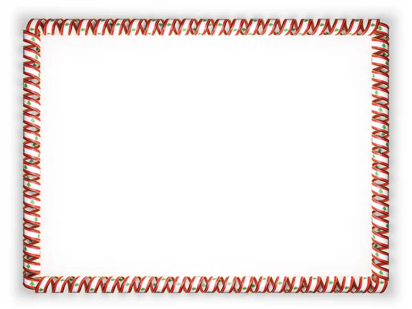 Cadre et bordure du ruban avec le drapeau du Liban, bordé de la corde d'or. Illustration 3d — Photo