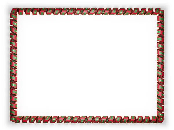 Frame en de rand van lint met de vlag van de Maldiven, rand van het gouden waxkoord. 3D illustratie — Stockfoto