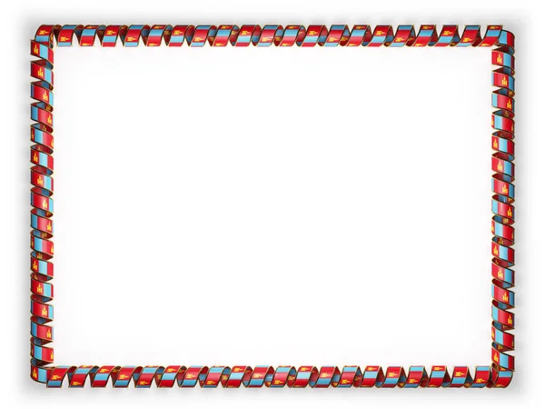 框架和丝带系蒙古国旗，从金绳磨边的边框。3d 图 — 图库照片