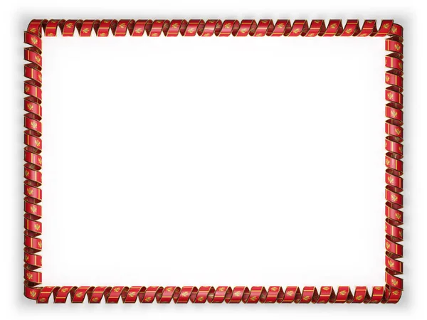 Frame en de rand van lint met de vlag van Montenegro, rand van het gouden waxkoord. 3D illustratie — Stockfoto