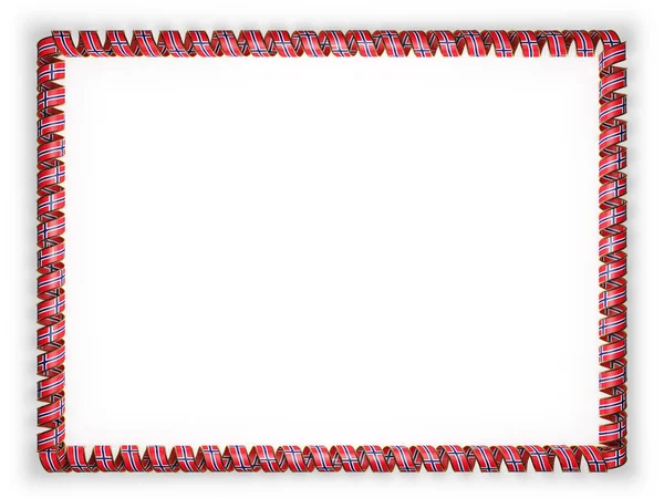 Frame en de rand van lint met de vlag van Noorwegen, rand van het gouden waxkoord. 3D illustratie — Stockfoto