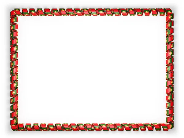 Frame en de rand van lint met de vlag van Portugal, rand van het gouden waxkoord. 3D illustratie — Stockfoto