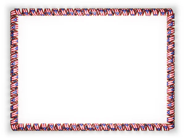 Frame en de rand van lint met de vlag van Puerto Rico, rand van het gouden waxkoord. 3D illustratie — Stockfoto