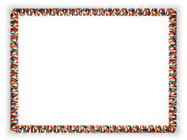 框架和塞舌尔旗帜，从金绳磨边丝带系的边界。3d 图 — 图库照片